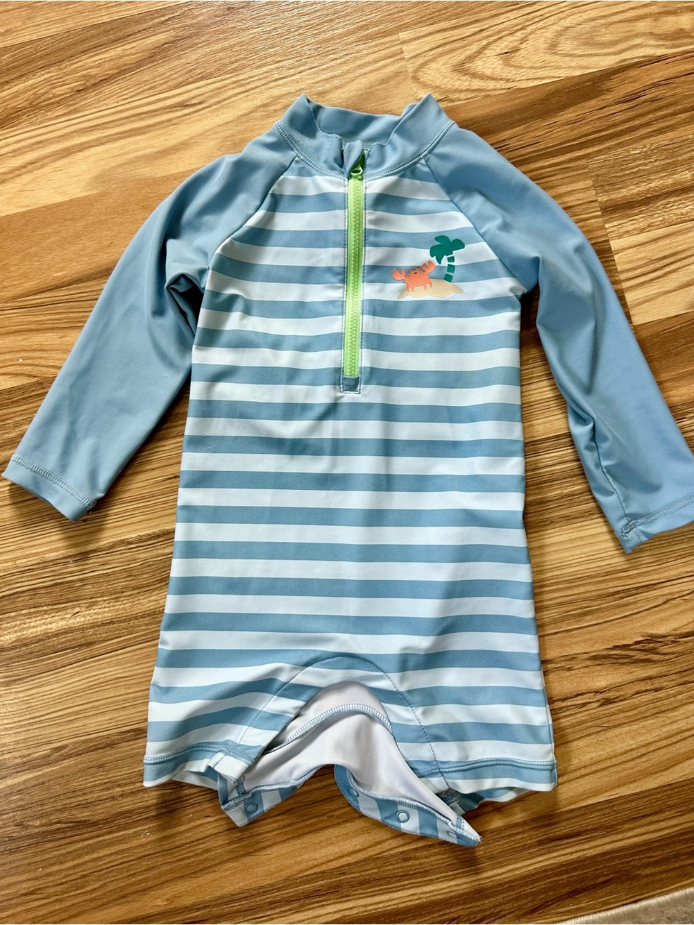 Carter’s Light Blue Striped Long-Sleeve Swim Rashguard with Front Half-Zip 18 mo